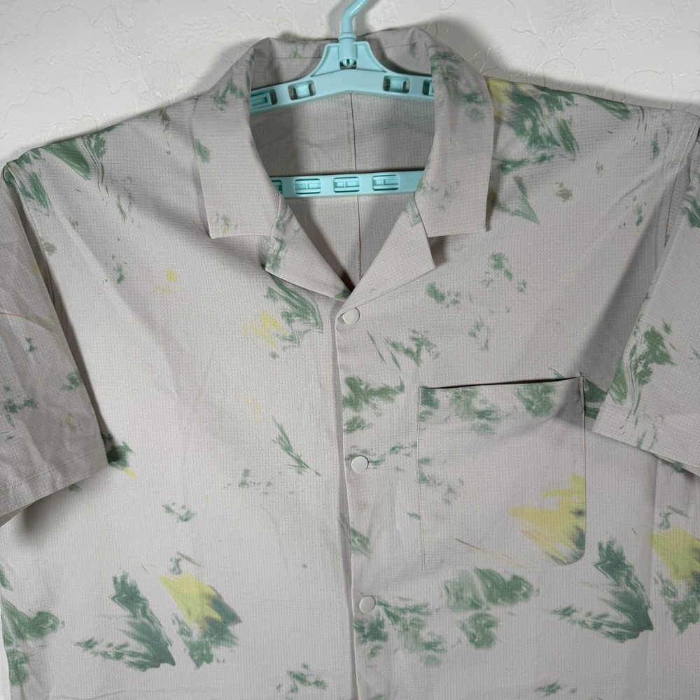 Lululemon Shirt Mens 2XL Beige Lightweight Camp Snap Button Floral Tie Dye